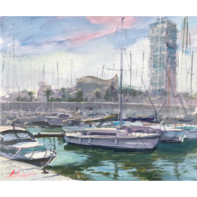 original painting Barcelona Seaport 23.6 x 15.7 inch 60 x 40 cm
